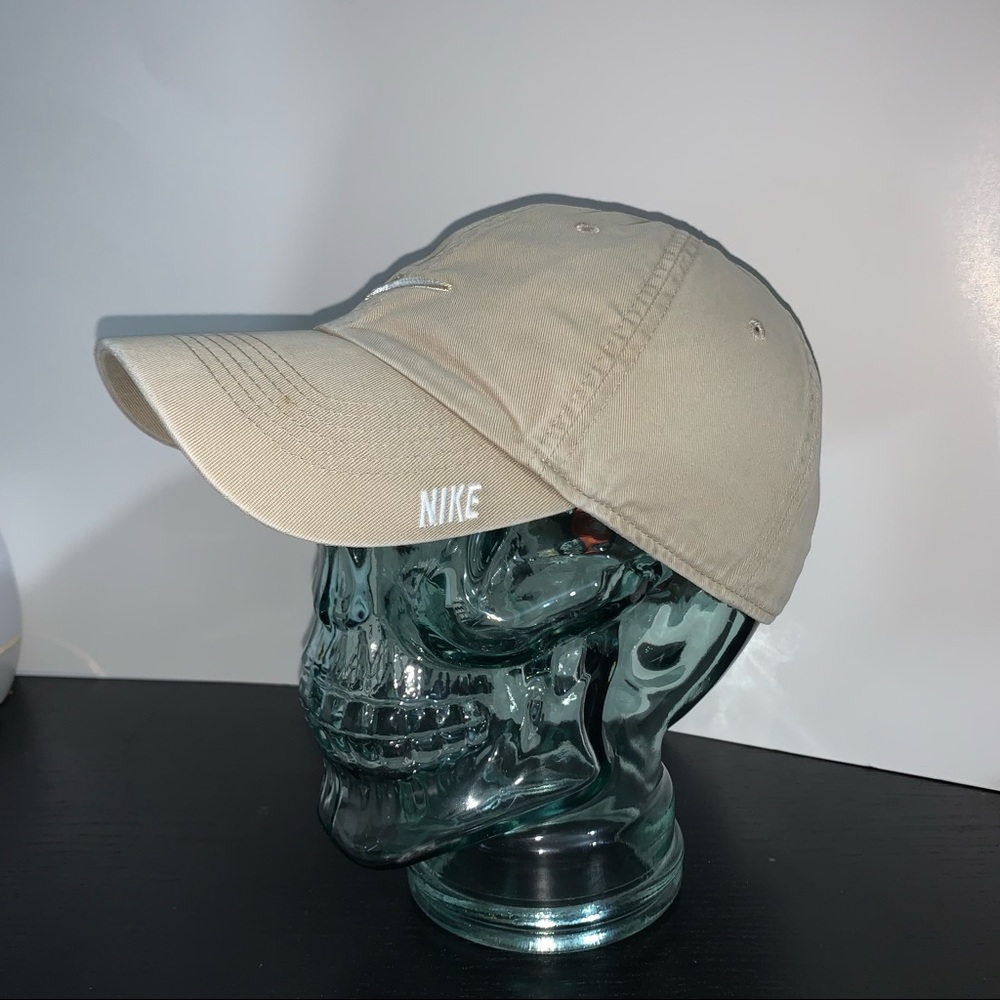 Beige White Logo Cap Dad Hat embroidery Swoosh